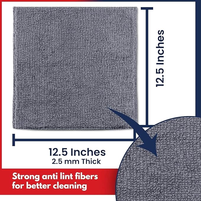 USANOOKS Microfiber Cleaning Cloth Grey - 50 Pcs (12.5"x12.5") - High Performance - 1200 Washes, Ultra Absorbent Microfiber Towel Weave Grime & Liquid for Streak-Free Mirror Shine - Car Washing Cloth