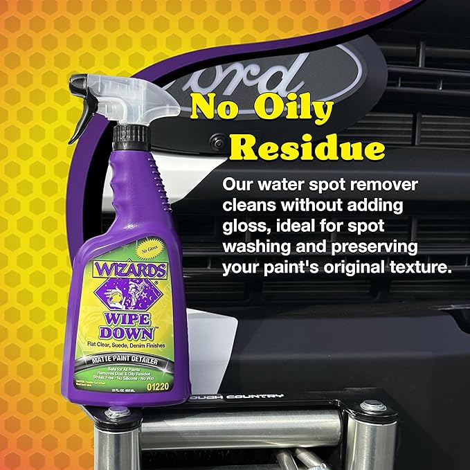 Wizards - Wipe Down Quick Detailer Spray - Matte Finish Cleaning Solution - Effortless On-The-Go Detailing for Flat, Suede, and Denim Surfaces - Professional Auto and Motorcycle Care Essential - 22 Oz