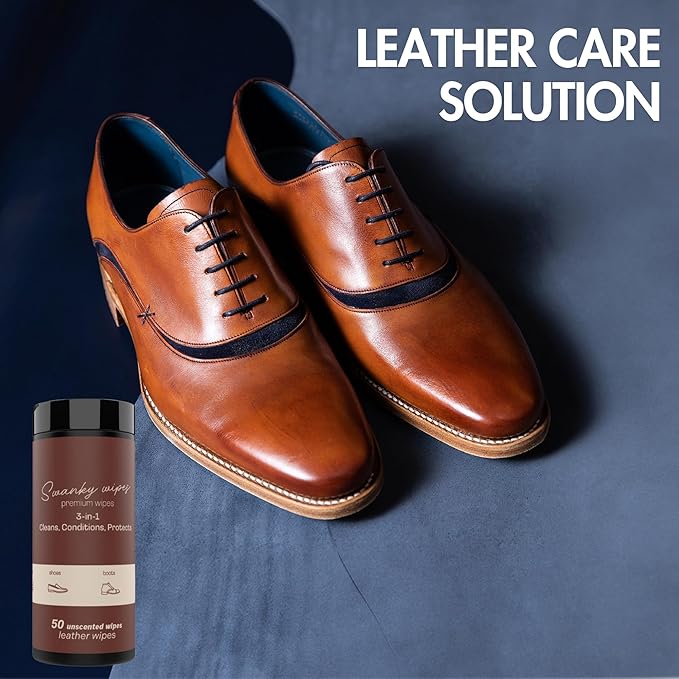 Swanky Leather Wipes - Leather Cleaner and Conditioner for Purses, Shoes, Furniture Polish & Car Seats, Prevents Fading & Cracking, Restores Softness & Shine - Canister, 600 Count