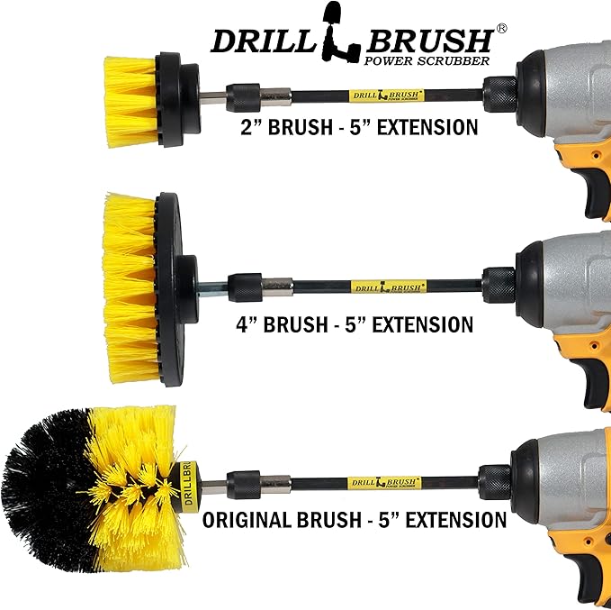 Medium Stiffness Power Scrubber Brush Set with Extension - Bathroom Scrubber Brushes - Scrub Brushes for Shower - Drill Scrub Brush Attachment - Tub Cleaner - Shower Door - Bathroom Mirror