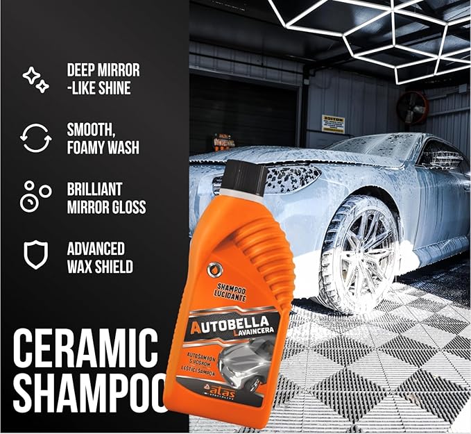 AUTOBELLA Wash & Wax Car Shampoo (33.8 fl oz) – 100:1 Concentrated Foaming Car Wash Soap with Polish, Neutral pH Car Cleaner, Made in Italy