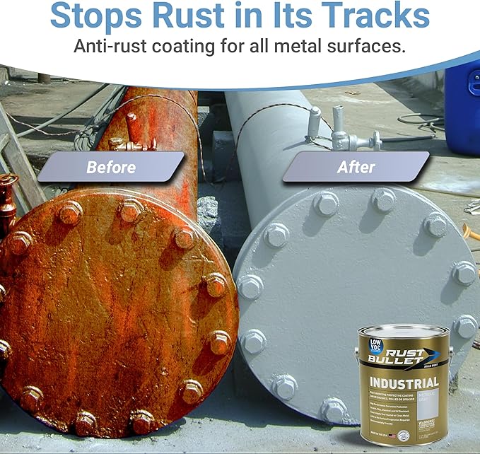 RUST BULLET Industrial - Metallic Gray - 1 Gallon - Low VOC - Rust Preventative Coating for Industrial, Marine, Home & Farm Projects, UV Resistant, Durable Finish