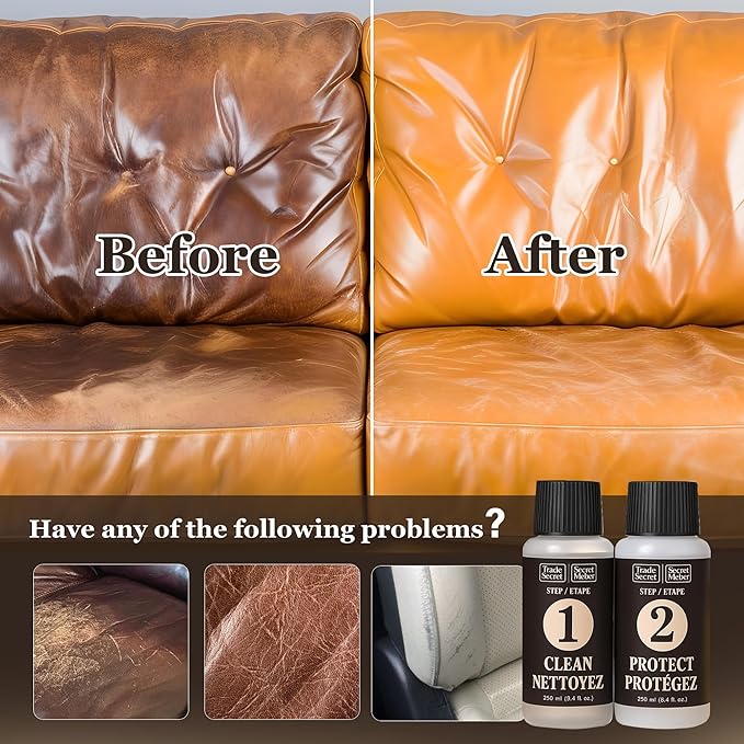 Leather Care System - Solvent-free Cleaner (8 oz / 250 Ml), Biodegradable Protector Cream (8 oz / 250 Ml) Including Cloth and Sponge Great for Type a and P Leather