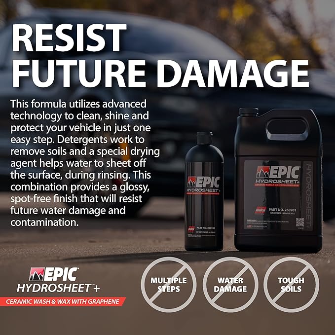 Malco Epic Hydrosheet - Ceramic Wash and Wax with Graphene/Clean, Shine, and Protect Your Vehicle in One-Step / 1 Gallon (260901)