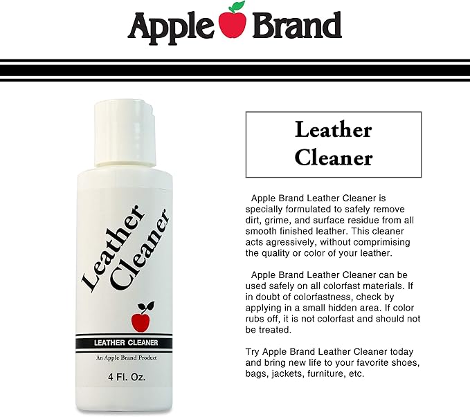Apple Brand Leather Cleaner 4 oz - Great for Shoes, Boots, Handbags, Car Upholstery, Furniture - Removes Surface Dirt, Grime, Salt and More From Finished Leathers