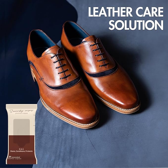 Swanky Leather Wipes - Leather Cleaner and Conditioner for Purses, Shoes, Furniture Polish & Car Seats, Prevents Fading & Cracking, Restores Softness & Shine - Soft Wipes, 90 Count