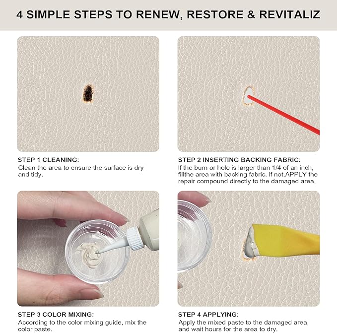 STARTSO WORLD Cream Leather Repair Kit for Furniture, Leather & Vinyl Repair kit for Car Interior, Couches, Car Seat, Jacket, Sofa, Boat or and Purse, Restores Faux, Artificial, Genuine Pleather