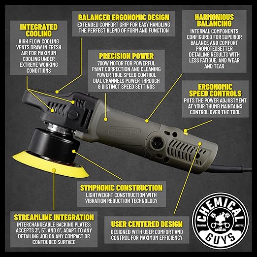 Chemical Guys BUF612 TORQX Random Orbital Polisher, One-Step Scratch & Swirl Removal Kit - 8 Items