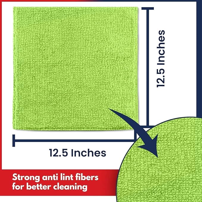 USANOOKS Microfiber Cleaning Cloth Light Green - 100 Pcs 12.5"x12.5" - High Performance - 1200 Washes, Ultra Absorbent Towels Weave Grime & Liquid for Streak-Free Mirror Shine - Car Washing Cloth