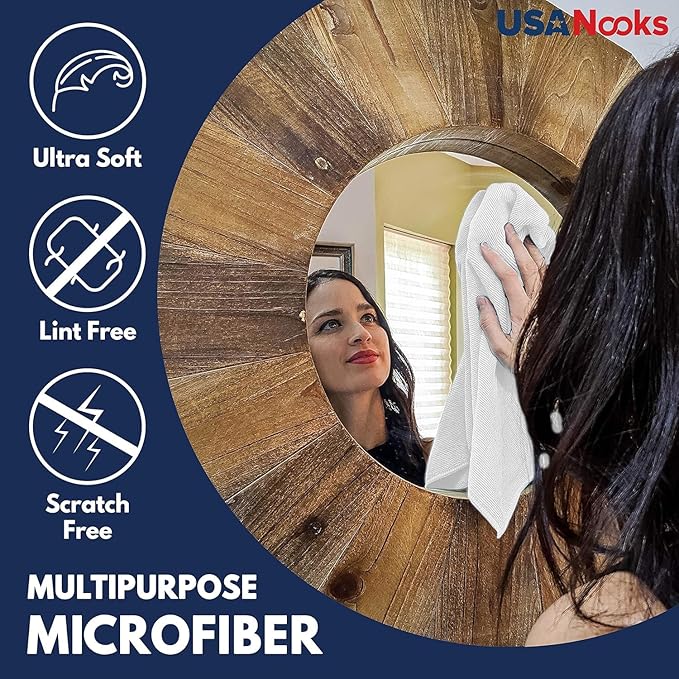 USANOOKS Microfiber Cleaning Cloth - White - 24Pcs (12.5x12.5 inch) High Performance - 1200 Washes, Ultra Absorbent Car Towel Traps Grime & Liquid for Streak-Free Mirror Shine - Car Washing Cloth