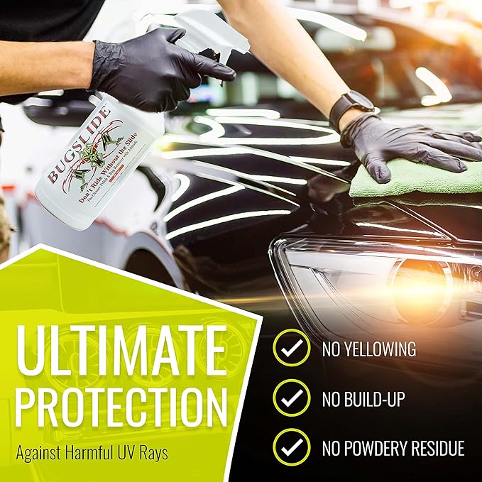 BugSlide 32 Oz Car Detailing Kit with Microfiber Towel – Exterior or Interior Car Cleaner and Waterless Detailer Spray – Clean, Polish, Shine, and Degrease, Never Wax Again – Easy to Use