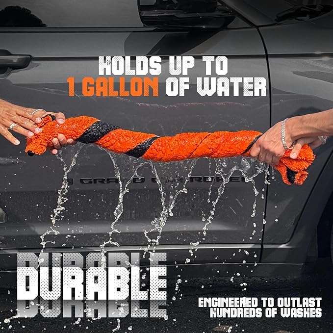 X- Large Car Drying Towel, 36x24 Microfiber Towels for Cars, 1300 GSM, 70/30 Blend, Dual-Sided Highly Absorbent Twisted-Loop Edgeless Car Detailing Cloth, Scratch/Streak-Free [Orange/Black]