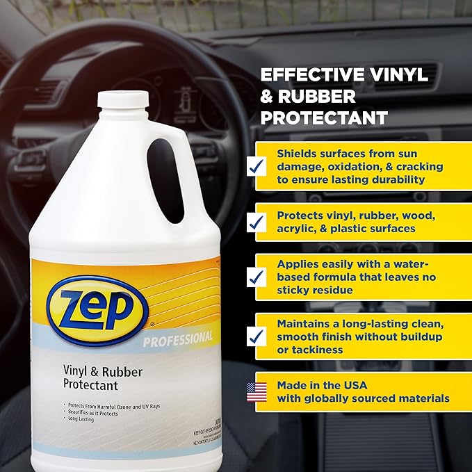Zep Professional Vinyl and Rubber Protectant - 1 Gallon (Case of 4)- 1041479 - Resist the Effects of Harmful Ozone and UV Rays, For Boat, Seats, Upholstery
