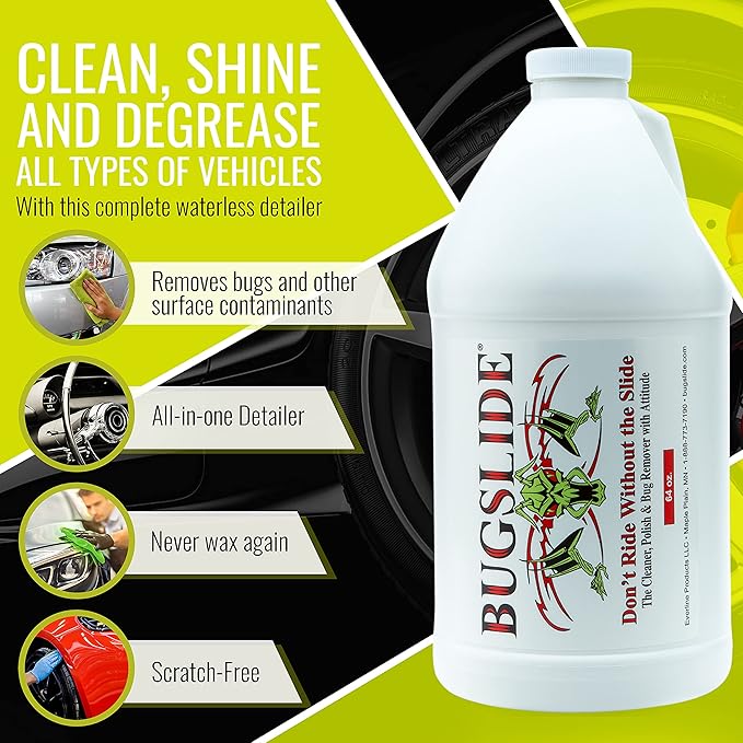 BugSlide 64 Oz Cleaner Refill for Spray Bottles & Travel Kits - All Surfaces Cleaning and Detailing Solution for Vehicle Interior and Exterior Use - Shines, Degreases, Polishes