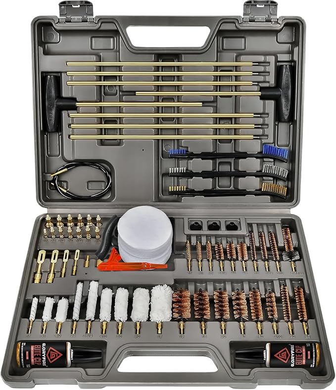 GLORYFIRE Elite Gun Cleaning Kit, Handgun Shotgun Pistol Universal Cleaning Kit with All Brass High-end Brushes, Jags, Reinforced and Lengthened Rods