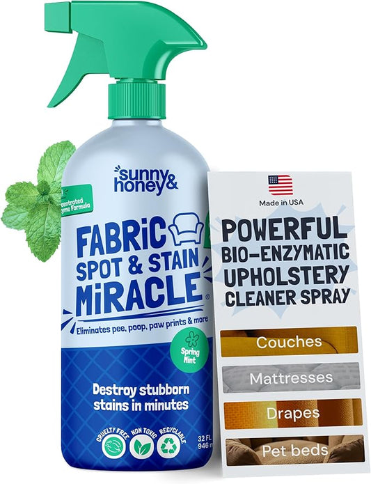 Sunny & Honey Upholstery Cleaner Spray - 32 Fl Oz, Mint - Pet & Kid Safe Stain Remover - Multi-Surface Furniture & Sofa Cleaner Spray - Fast-Drying Pet Stain Remover