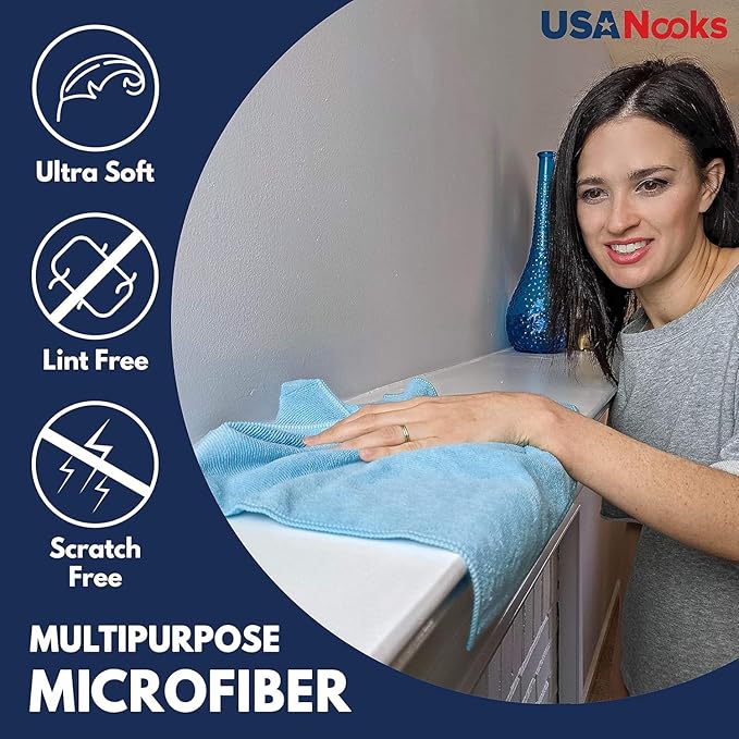 USANOOKS Microfiber Cleaning Cloth - Turq - 8Pcs (12.5x12.5 inch) High Performance - 1200 Washes, Ultra Absorbent Car Towel Traps Grime & Liquid for Streak-Free Mirror Shine - car Washing Cloth
