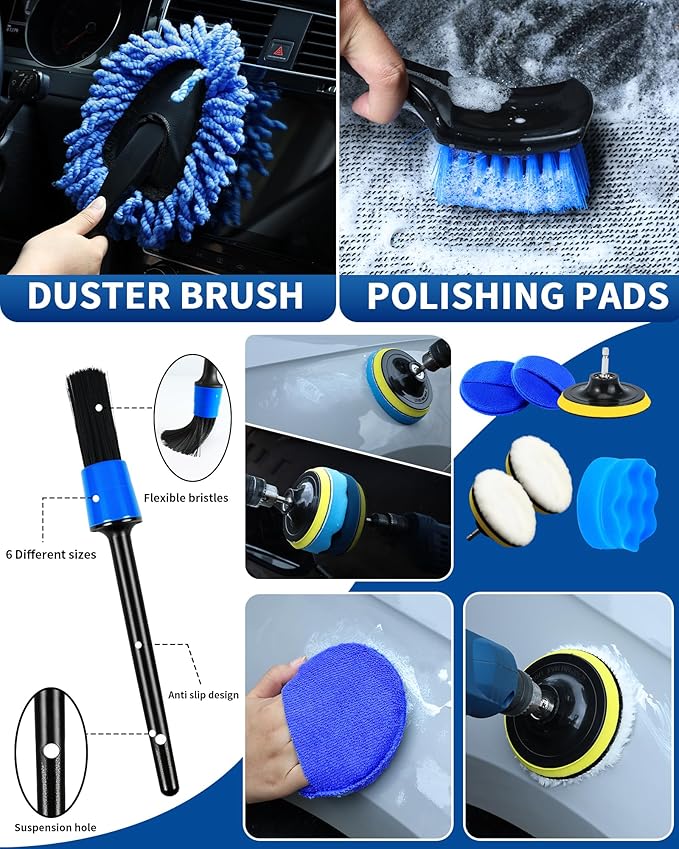 Car Cleaning Kit：40 Pcs Interior Windshield and Window Cleaner Detailing Set；Wheel & Tire Brush；Car Wash Mitt；Cleaning Bucket；Total Care Supplies；Towels；Automotive Tools