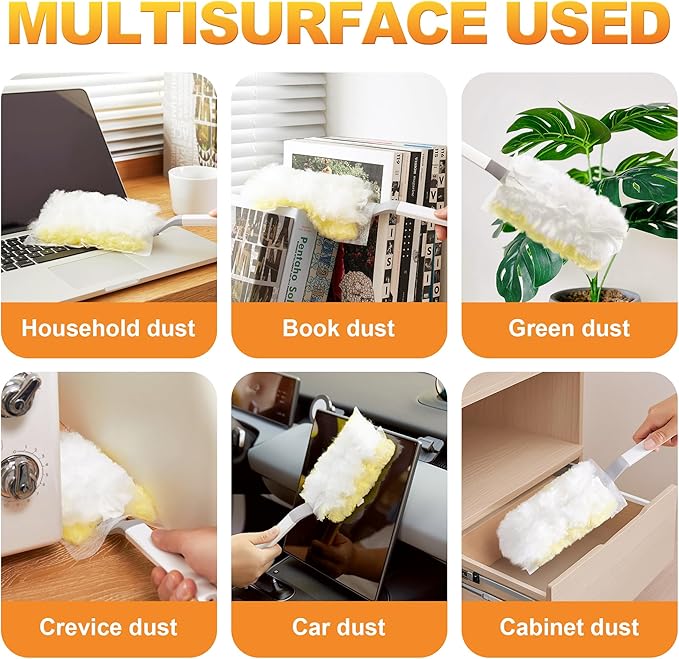 JOYMOOP Disposable Duster for Cleaning, with 1 Handles & 24 Ct Yellow Heavy Duty Refills for Swiffer Feather Duster, Household Cleaning Tool for Electronics, Dusting Furniture, Blinds