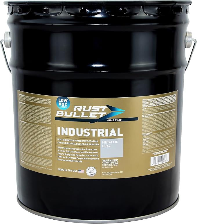 RUST BULLET Industrial - Metallic Gray - 5 Gallon - Low VOC - Rust Preventative Coating for Industrial, Marine, Home & Farm Projects, UV Resistant, Durable Finish