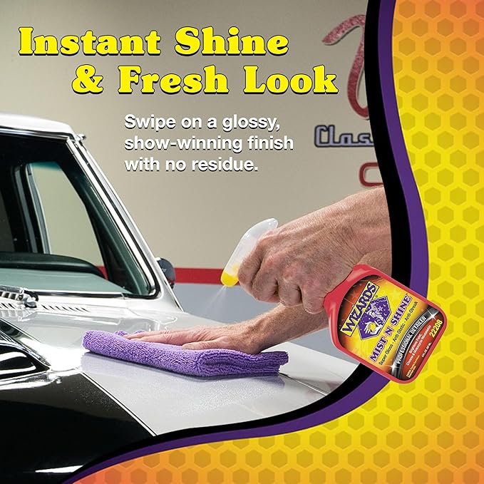 Wizards Mist-N-Shine Detail Spray - 8 Oz - Multi-Purpose High Gloss Finish Waterless Quick Detailer Spray for Glass, Chrome, Paint and Plastics - Car Exterior Cleaner for Auto Detailing Supplies
