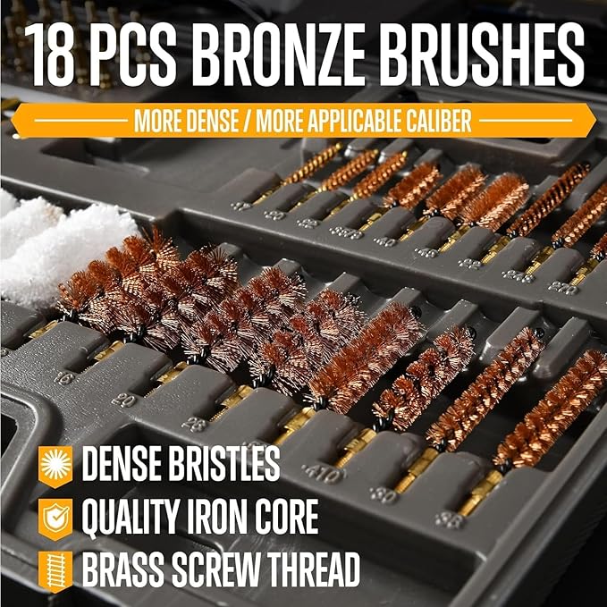 GLORYFIRE Elite Gun Cleaning Kit, Handgun Shotgun Pistol Universal Cleaning Kit with All Brass High-end Brushes, Jags, Reinforced and Lengthened Rods