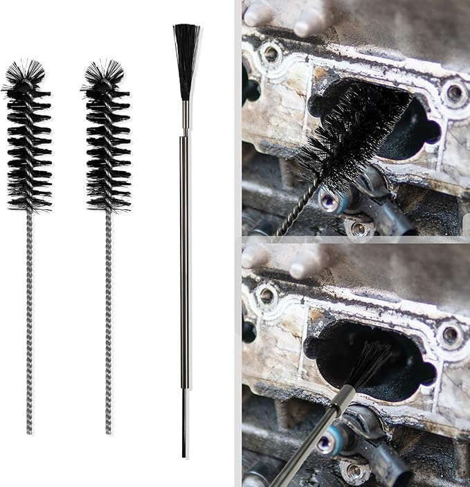 Intake Valve Carbon Cleaner Brush - 3pcs Engine Bay Cleaner Nylon Kit Carburetor Drill Cleaning Tools for Car Carb Deposit Combustion Chamber Cylinder 2 Style