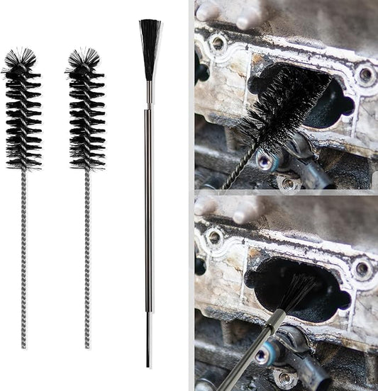 Intake Valve Carbon Cleaner Brush - 3pcs Engine Bay Cleaner Nylon Kit Carburetor Drill Cleaning Tools for Car Carb Deposit Combustion Chamber Cylinder 2 Style