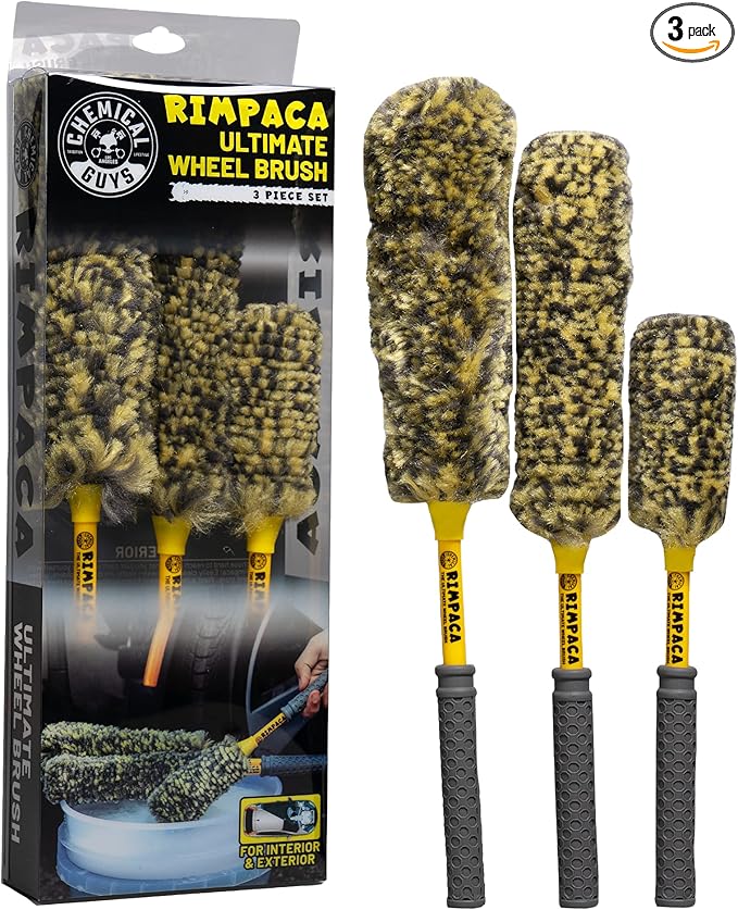 Chemical Guys Rimpaca Ultimate Wheel Brush Set - 3-Piece Wheel Cleaner Brush Kit with Soft Bristle Brushes for Cars, Trucks, SUVs, Motorcycles, and RVs - Safe for Rims, Grilles, and Tight Areas