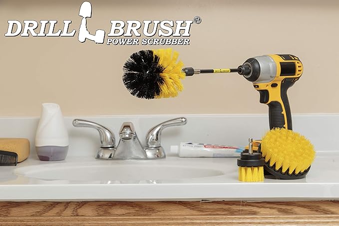 Medium Stiffness Power Scrubber Brush Set with Extension - Bathroom Scrubber Brushes - Scrub Brushes for Shower - Drill Scrub Brush Attachment - Tub Cleaner - Shower Door - Bathroom Mirror