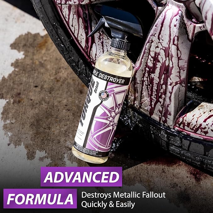 Torque Detail Purple Destroyer 16oz - Car Detailing & Wheel Cleaner Spray, Eliminate Brake Dust, Remove Iron From Rims & Wheels | Professional Strength Formula, Works On Chrome, Aluminum, Alloy & More