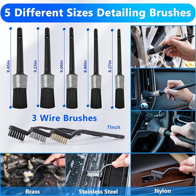 ThinkLearn Car Wash Detailing Kit with Foam Gun, Car Cleaning Kit Set,Car Wash Brush with Long Handle, Large Folding Bucket for Interior Exterior Car Wash Supplies, Car Gift Set Gray