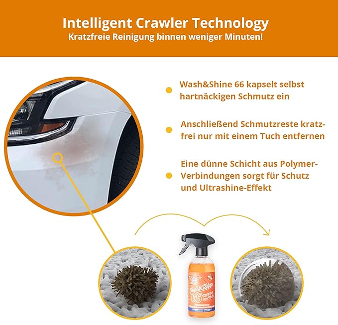 Shinykings Wash&Shine 66 WATERLESS Car Wash | Ultra Car Shine Effect | Powerful Car Soap for All Surfaces | Scratch-Free Car Cleaner | 16.9 fl.oz.