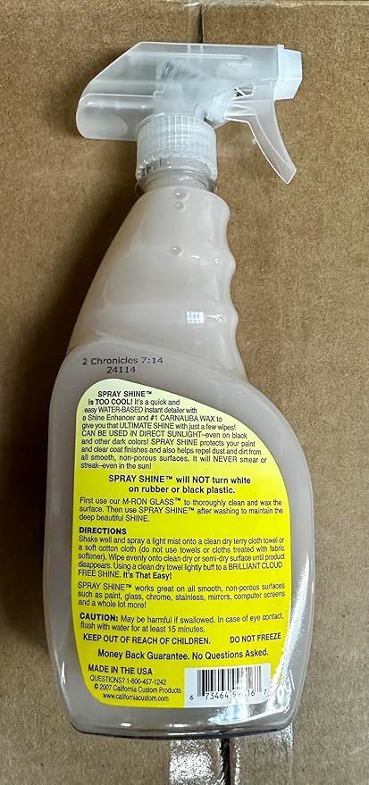 Spray Shine – Quick & Easy Water-Based Instant Detailer with Carnauba Wax, Gloss Finish for Paint, Glass, Plastic, Chrome, Mirror – For Cars, Trucks, Motorcycles, Appliances – 16 oz
