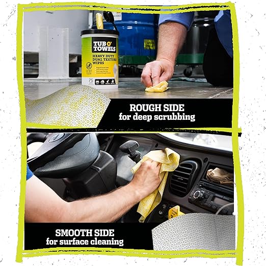 Tub O’ Towels TW75 Heavy-Duty 10" x 12" Size Multi-Surface Cleaning Wipes, Dual Texture, 75 Count Per Canister