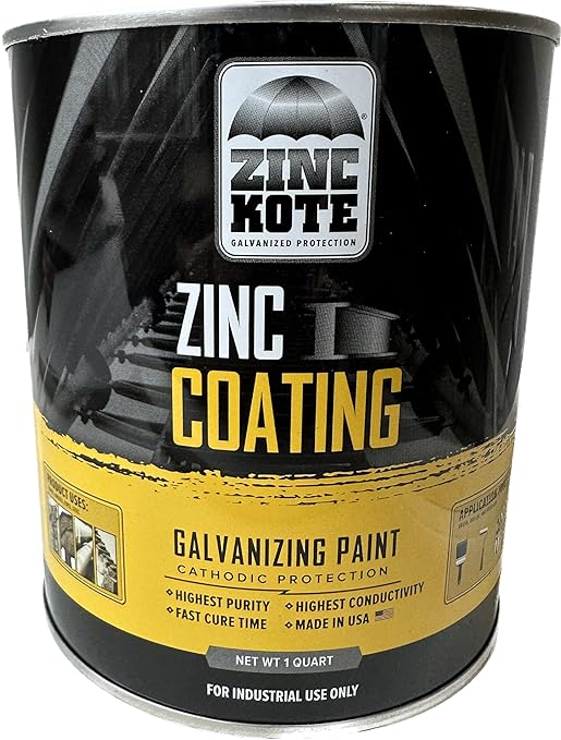 ZincKote Cold Galvanizing Paint/Coating - Cold Galv - 96% Zinc DFT - Steel Corrosion Protection - LOW VOC - Reloads Hot Dip Galvanizing - Made in the USA (Quart)