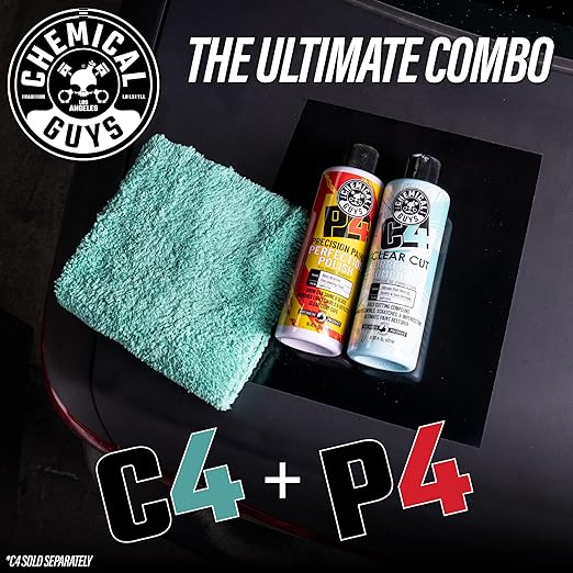 Chemical Guys C4 & P4 Clear Cut Correction Compound and Precision Paint Perfection Polish Combo - Removes Scratches, Swirls, Towel Marks, and Etching, Restores Gloss, Polishing Kit - 2 x 16 oz