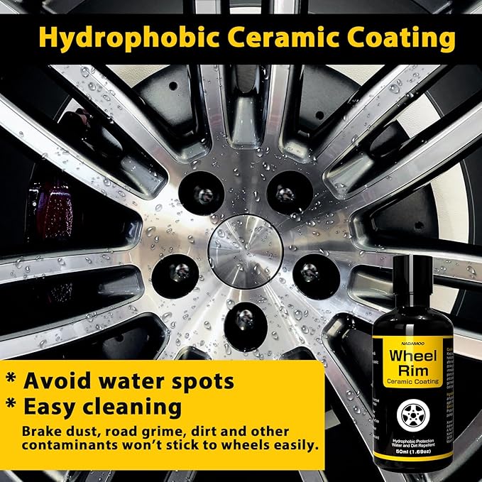 NADAMOO Wheel Rim Ceramic Coating 50ml，Hydrophobic Protection Gloss Finish Water and Dirt Repellent for Car Wheel - Self Cleaning - Repels Brake Dust - Deeper Shine