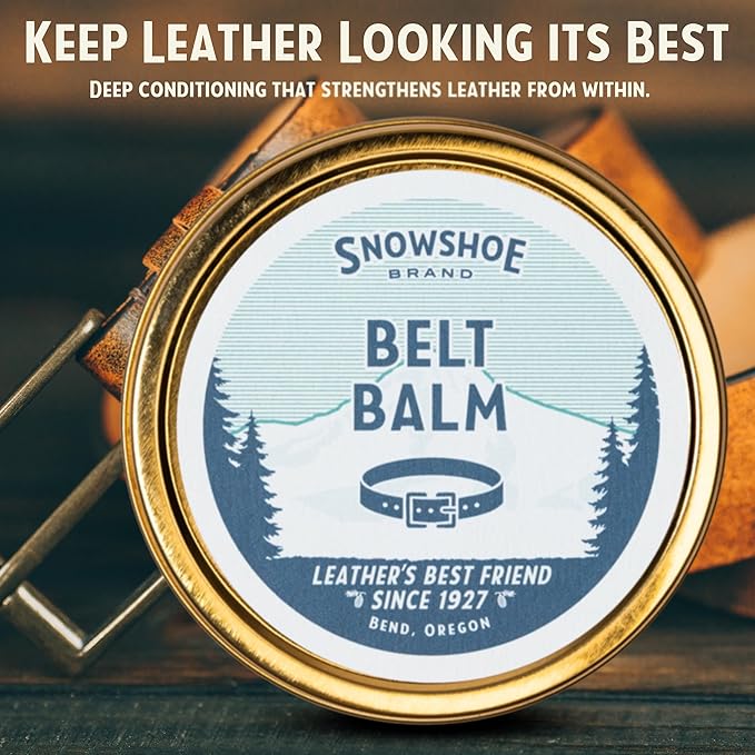Snowshoe Belt Balm, Made in USA Since 1927 - Protect, Condition, Restore & Waterproof - Leather Conditioner for Belts, Wallets & Leather Accessories (4 oz)