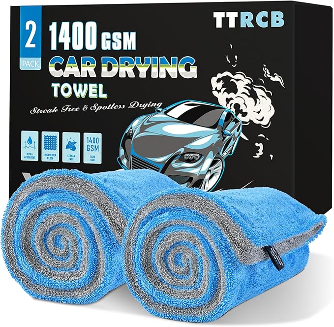 TTRCB 2 Pack Car Drying Towels, 48" x 24" Extra Large Microfiber Towels for Cars, 1400 GSM Ultra-Absorbent, Streak Free, Premium Double Twisted-Loop Drying Towels Car Detailing for SUV, RV, Truck