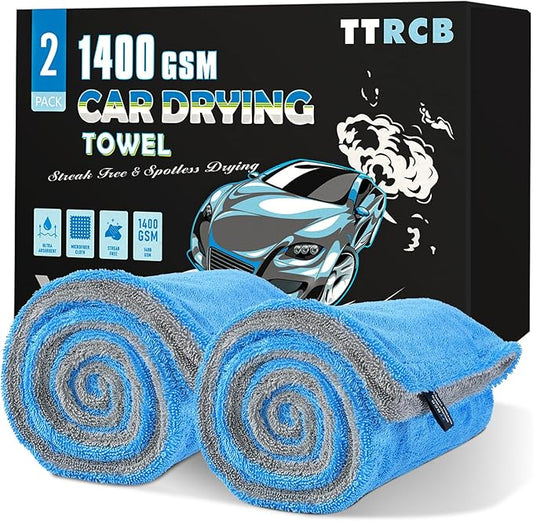 TTRCB 2 Pack Car Drying Towels, 48" x 24" Extra Large Microfiber Towels for Cars, 1400 GSM Ultra-Absorbent, Streak Free, Premium Double Twisted-Loop Drying Towels Car Detailing for SUV, RV, Truck