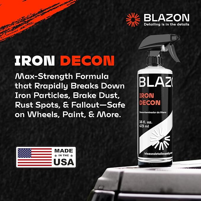 BLAZON Iron Decon - Max Strength Iron Remover & Wheel Cleaner, 2X Concentration for Rapid Removal of Iron Buildup, Brake Dust, and Rust Spots, Low Odor Formula - Citrus Scent - 16 Oz