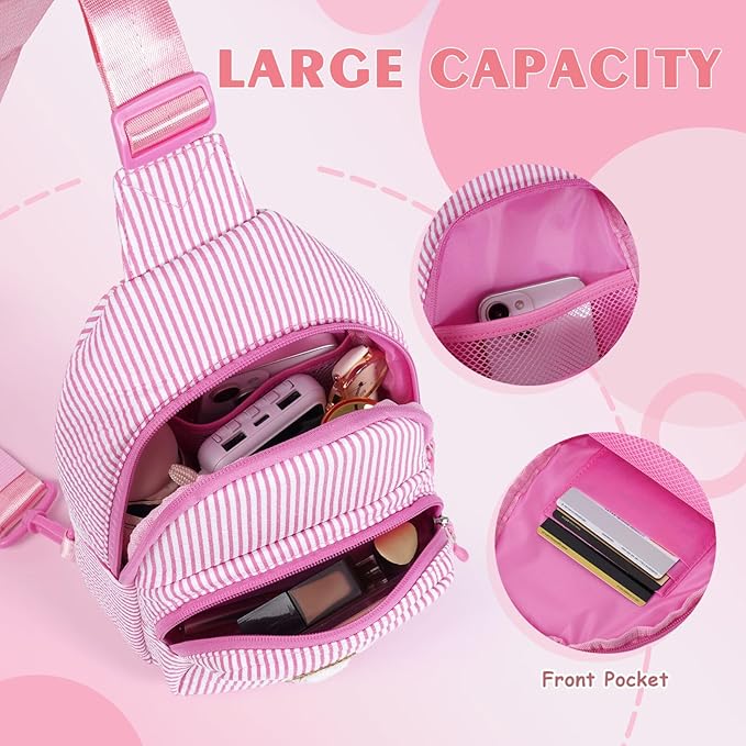 YOOLIFE Personalized Gifts For Teenage Girls Initial Sling Bag Gift for Women Teen Girls Birthday Gift for 11 12 13 14 15 16 Years Old Teen Girl Gifts Trendy Stuff Crossbody Fanny Bag Pack Bean Pink E