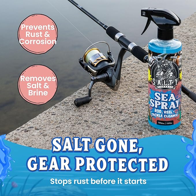 Salty Captain Sea Spray – Fishing Reel Cleaner Spray 500ml – Salt Remover for Rods, Reels & Tackle – Prevents Rust & Corrosion – Easy Reel Cleaning Kit, Extends Gear Life, Fast & Easy Cleaning