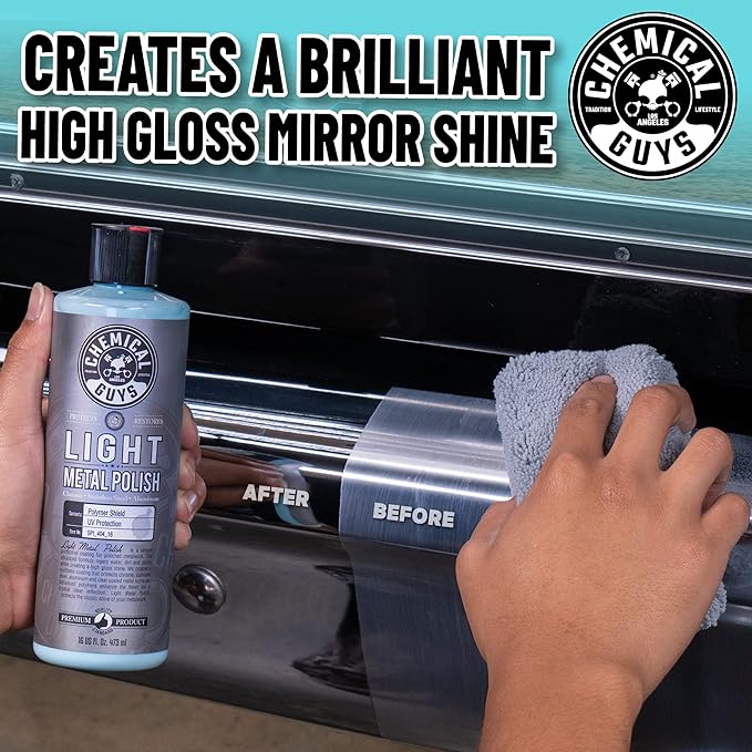 Chemical Guys Light & Heavy Metal Polish Kit - Restore, Protect & Shine All Metal Surfaces, Removes Oxidation, Rust & Tarnish from Chrome, Aluminum, Stainless Steel & More, Includes 2 x 16 oz Bottles