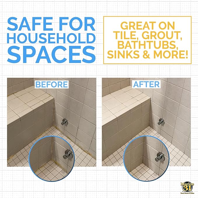 Marine 31 Mildew Stain Remover Gel Cleaner Kit | Removes Stains from Boats, Homes, Patios, Bathrooms, & Showers | Includes Interior Scrub Brush & Microfiber Towels | M31-375KITGEL-1 | 20oz