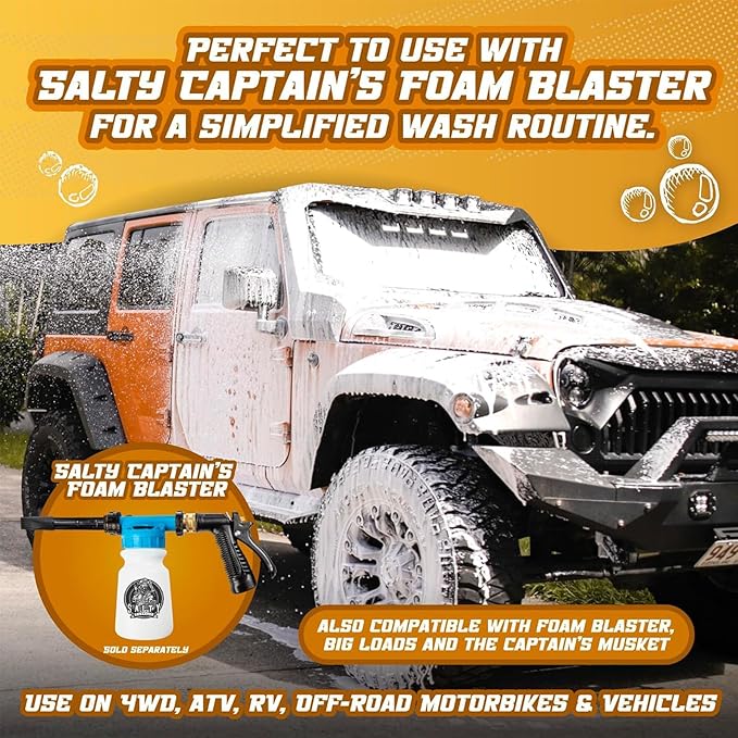 Salty Captain 4WD & RV Wash Detergent – Foaming Car Wash Soap for Foam Cannons, Foam Guns or Bucket Washes – Lab Tested Cleaner for Vehicles with Anti-Rust Protection & Safe on All Surfaces Formula