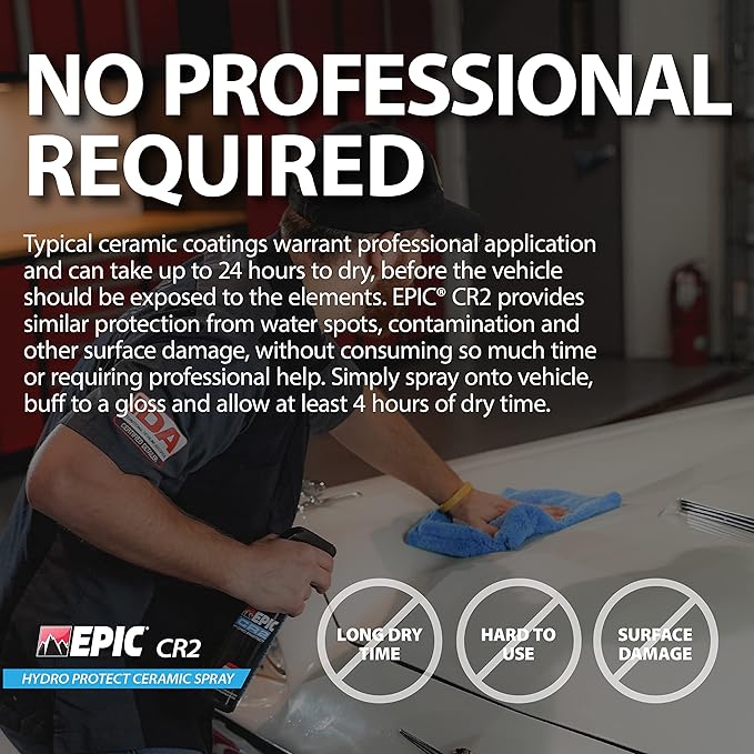 Malco EPIC CR2 Hydro Protect Ceramic Spray – Rejuvenates and Protects Vehicle Exterior Finishes/Shine, Protect, and Beautify Your Vehicle/Deep Hydrophobic Shine on All Types of Surfaces/16oz (109416)