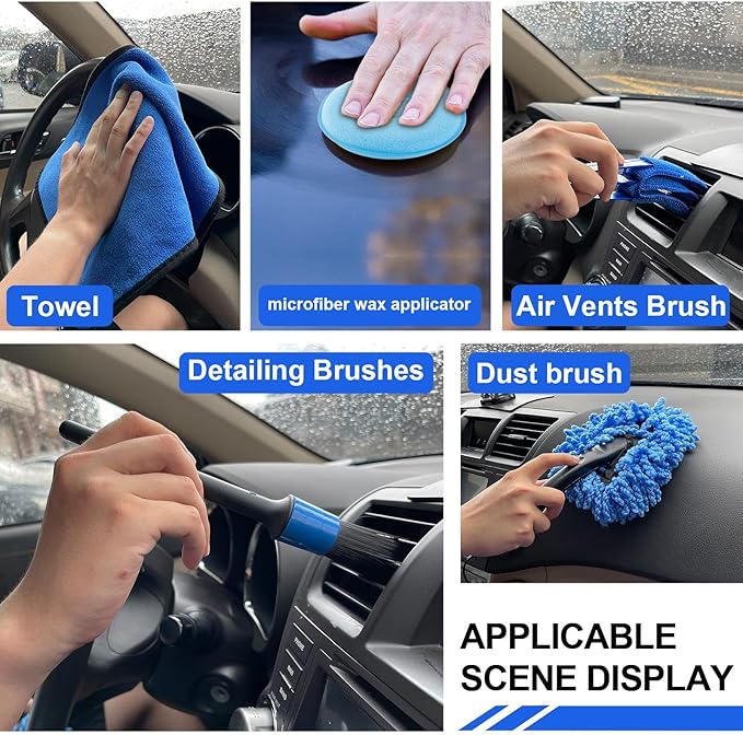 21Pcs Car Wash Kit,62" Car Wash Brush Mop with Long Handle,Car Cleaning Kit,Car Detailing Brush Set,Car Wash Bucket with Filter,Windshield Window Squeegee for Cars RV Truck Boat (Blue)