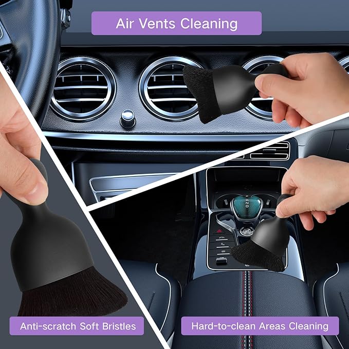 11pcs Windshield Cleaner Tool, Car Window Cleaning Wash Kit with 6 Reusable Microfiber Pads 2 Spray Bottles and Extendable Handles Auto Glass Wiper Kit, Purple